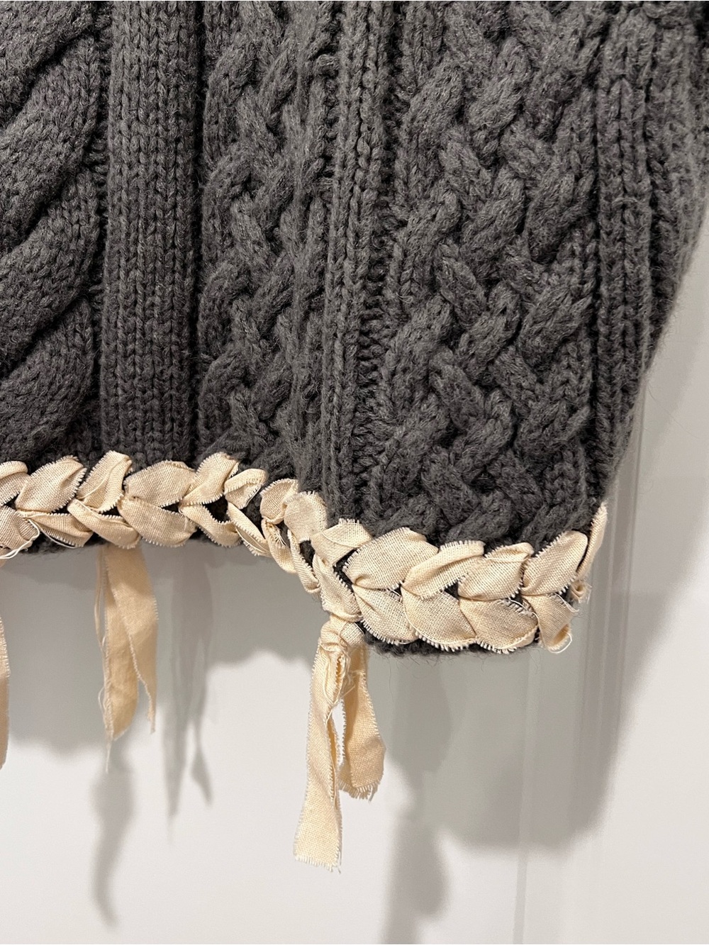 Zara Charcoal Cable Knit Artisan Sweater Vest Fringe Boho Cottagecore SZ Medium - Picture 10 of 15